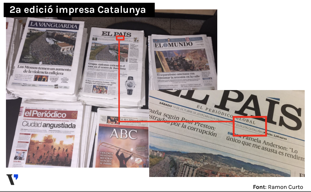 Foto cedida per Ramon Curto, infografista de El Periódico de Catalunya, amb els diaris que arriben a la redacció